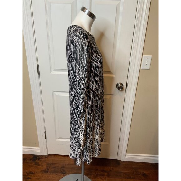 BCBG Max Azria Black & Gray Geometric Striped Trapeze Dress, Size S - Picture 2 of 5